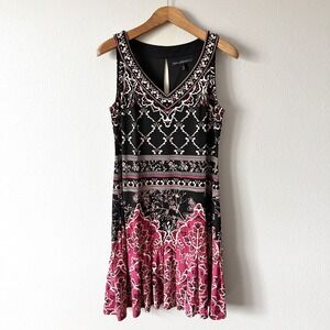 WHBM Embellished Sleeveless Drop Waist V Neck Midi‎ Dress women's Size Large